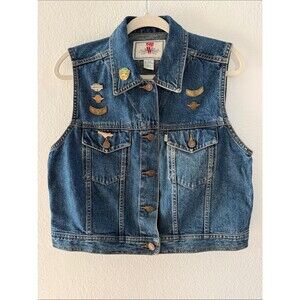 Vintage Levis Jeans for Women Denim Trucker Vest Large with Harley Davidson Pins
